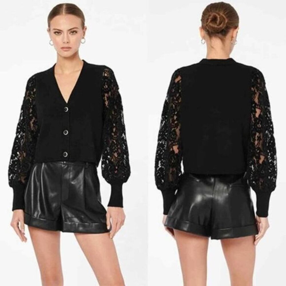 NWT Cami NYC Rabia Vegan A-Line Leather Belt Loops Pleated Short Black Size: 0